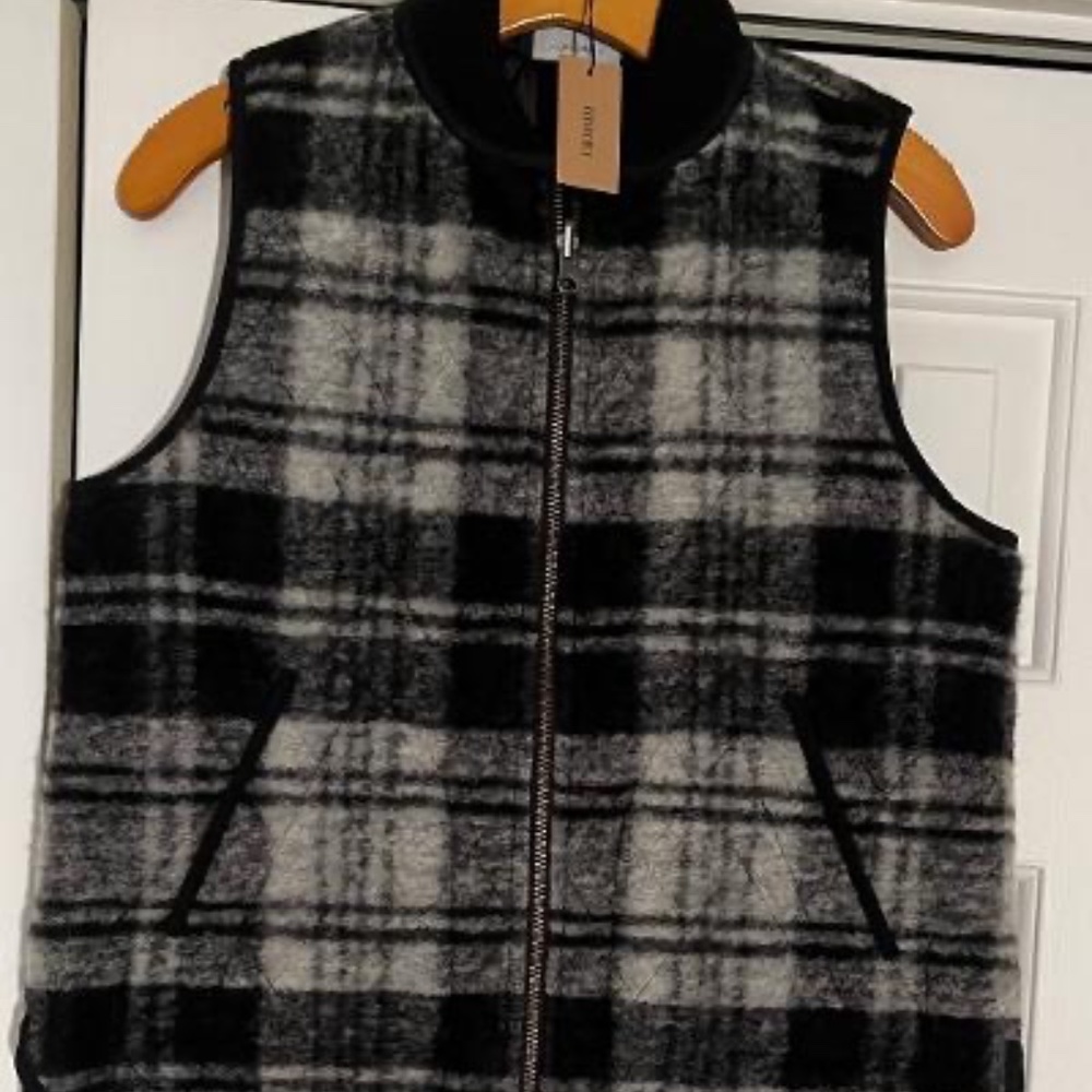Madewell Brand New (NWT) Women's Reversible Sleeveless Vest Sz Sm Blk/Gry Plaid
